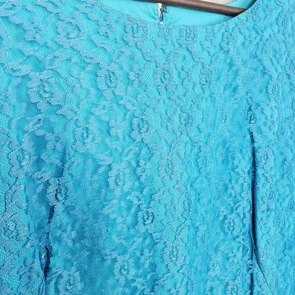 Vintage 60 Mod Lace Mini Dress - size Large - 1960s blue - Picture 7 of 8